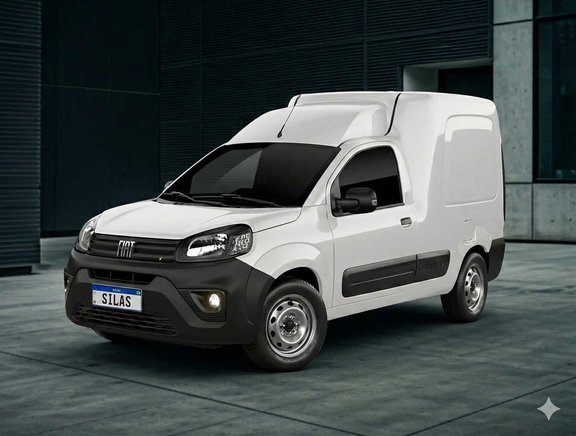 Fiat Fiorino branca com placa personalizada SILAS estacionada em ambiente urbano